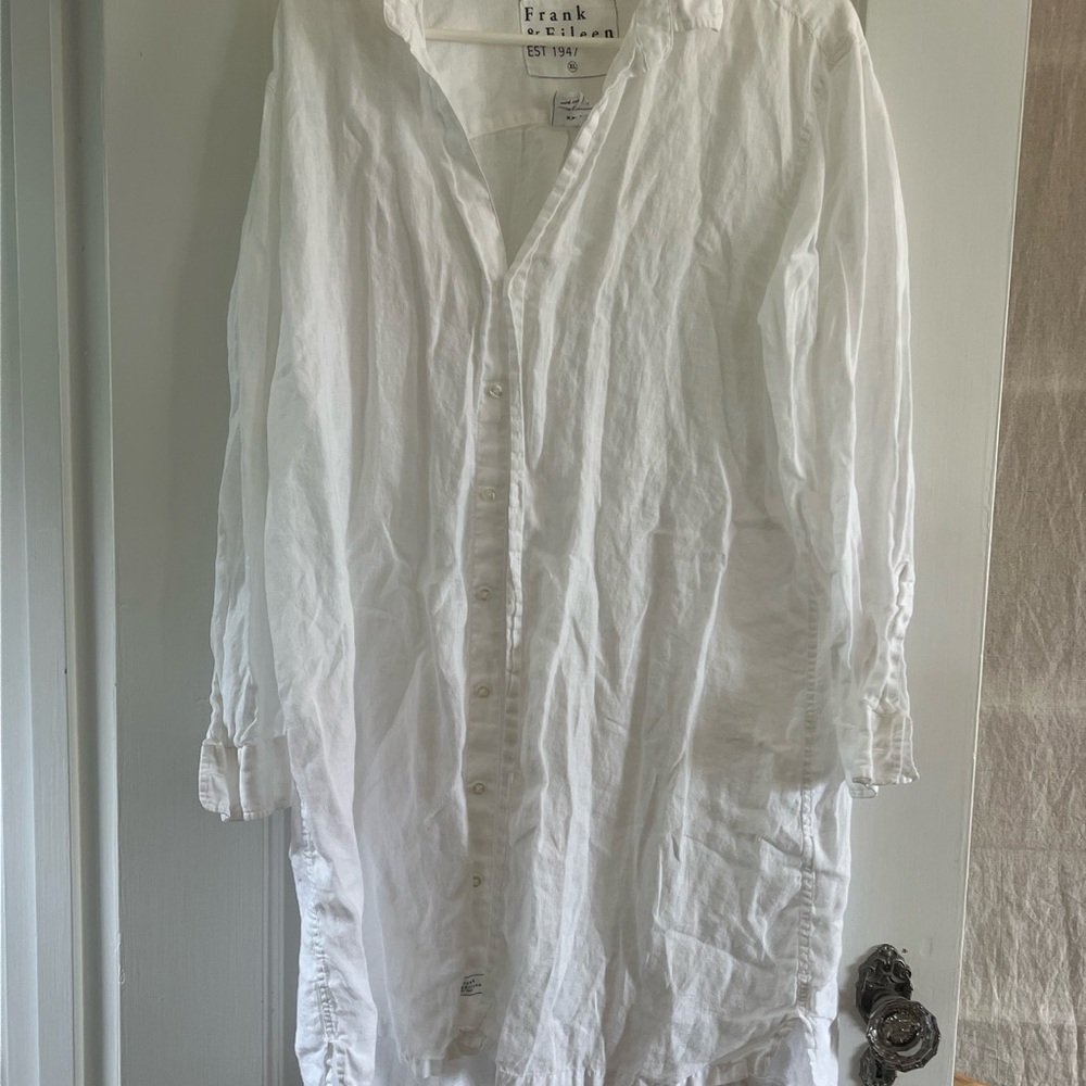 Frank & Eileen White Linen Button Down Shirt Dress Relaxed Fit— “Hunter” XL